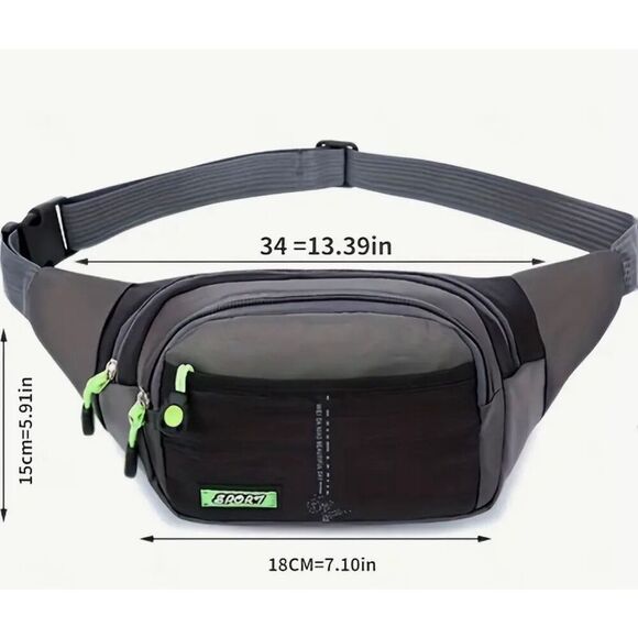 NWT Gorgeous Green & Grey Nylon Sling Bag Fanny Pack Bag with double zipper - Picture 7 of 9